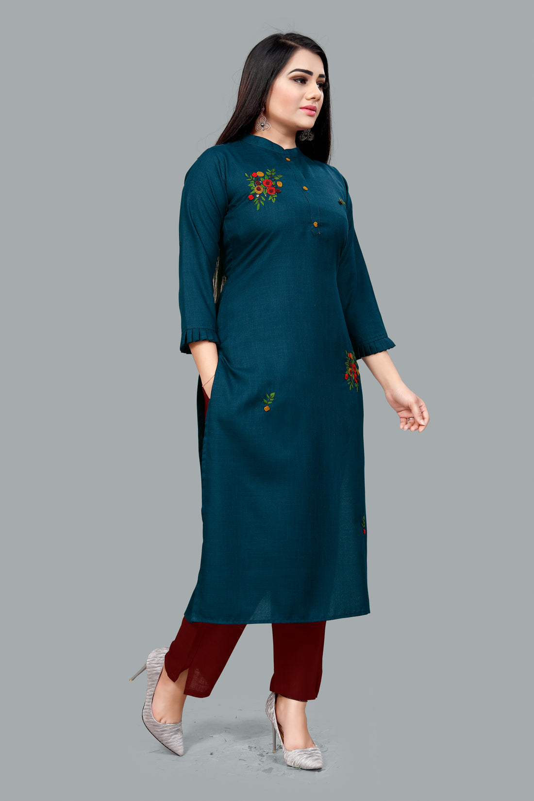 Soft cotton blend kurti in Rama green for everyday elegance