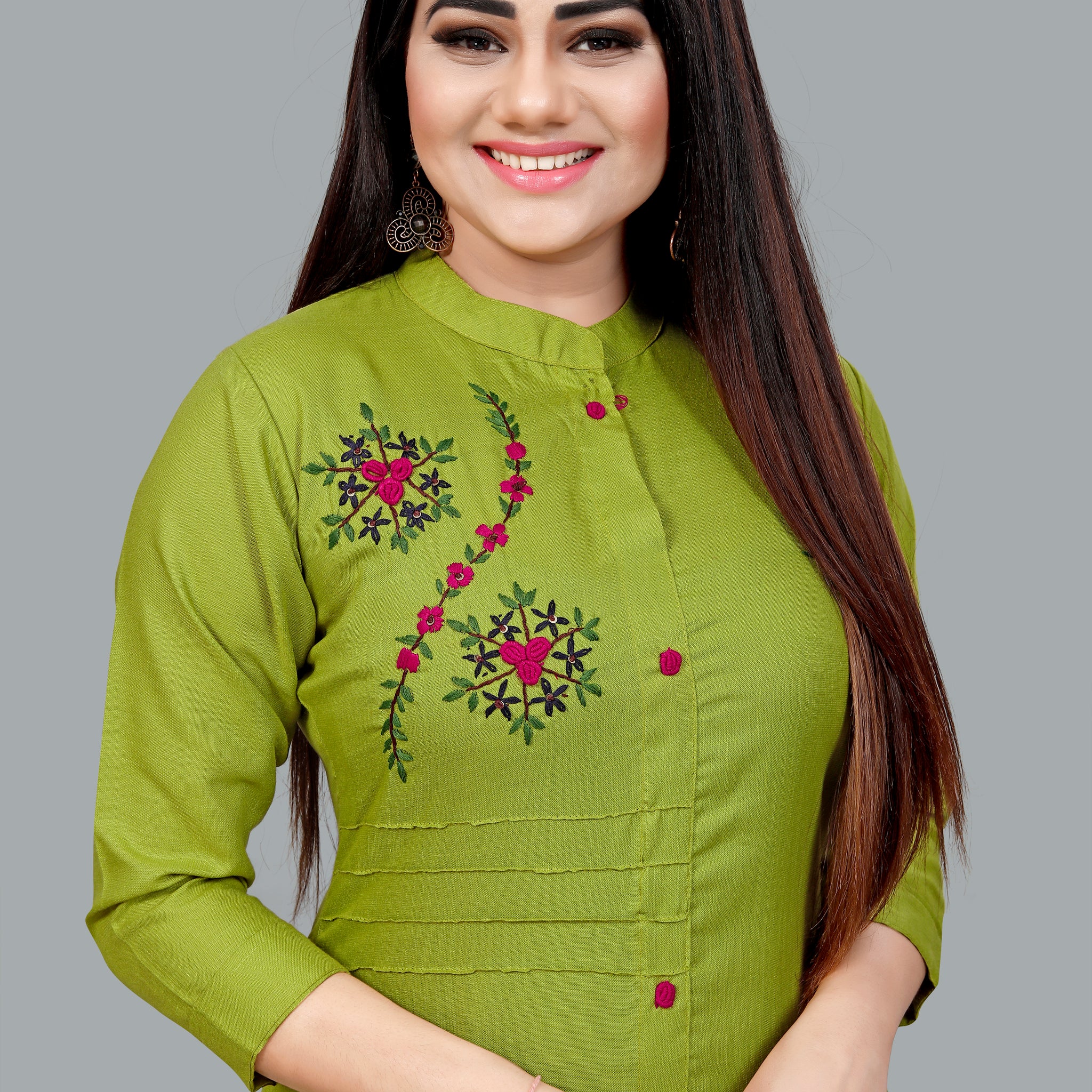 Comfortable green cotton blend kurti for versatile styling