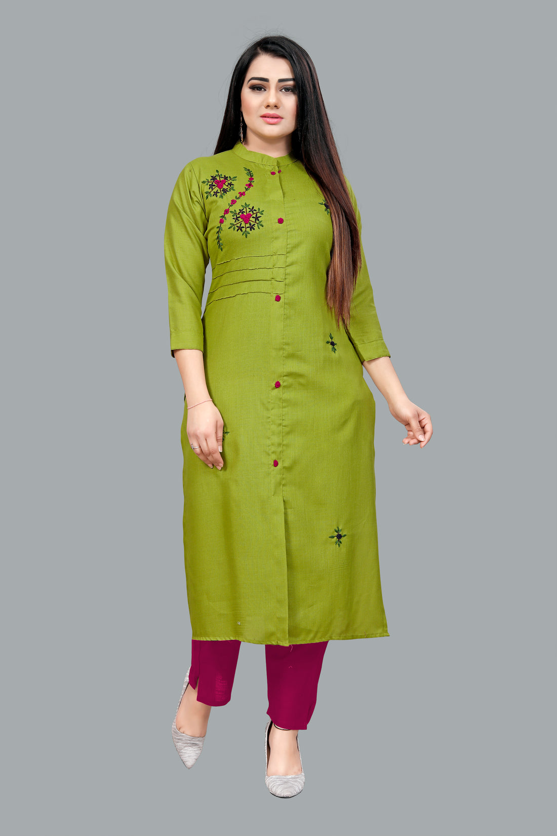 Comfortable green cotton blend kurti for versatile styling
