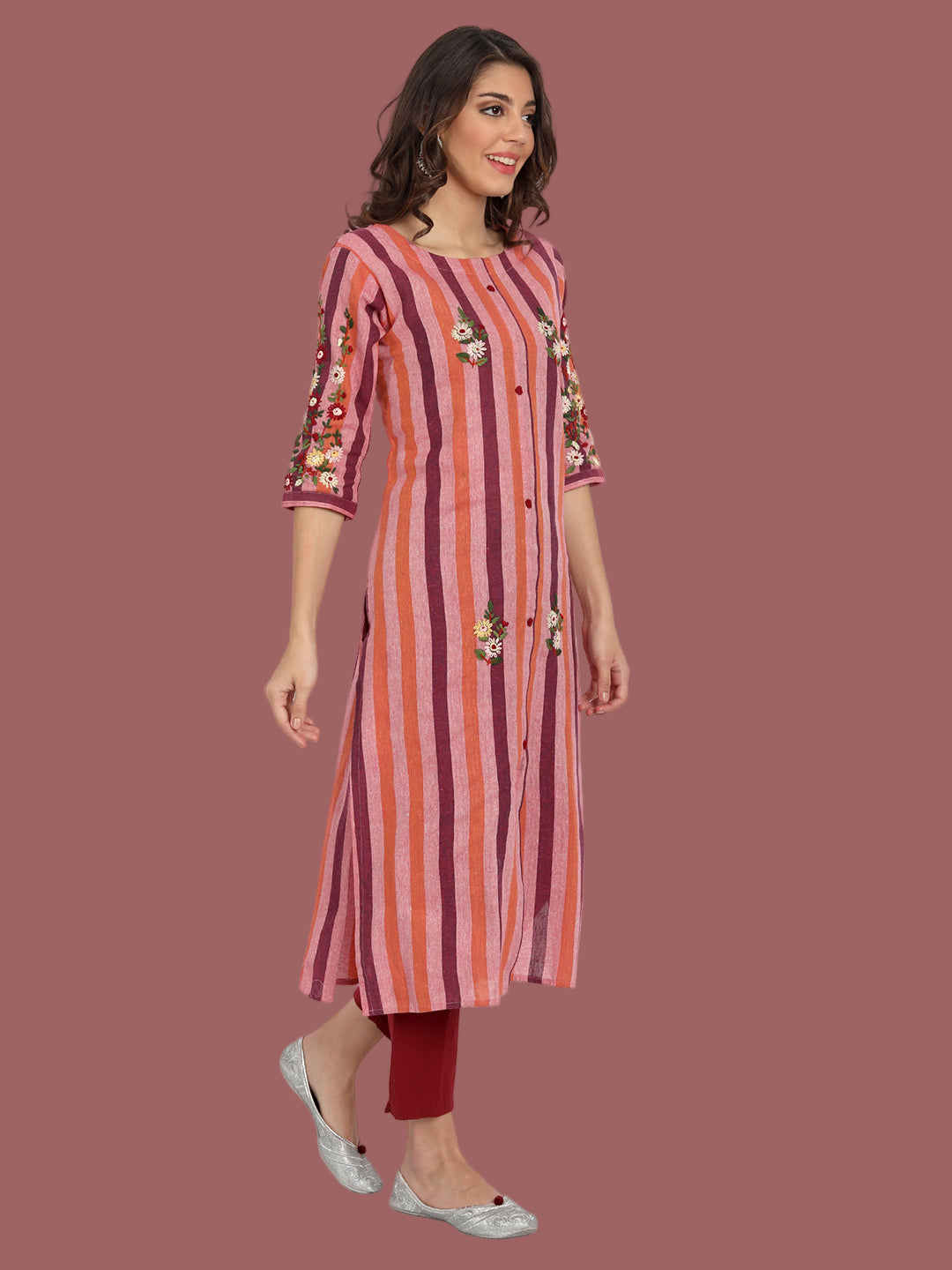 Deep maroon chanderi silk kurti for festive occasions