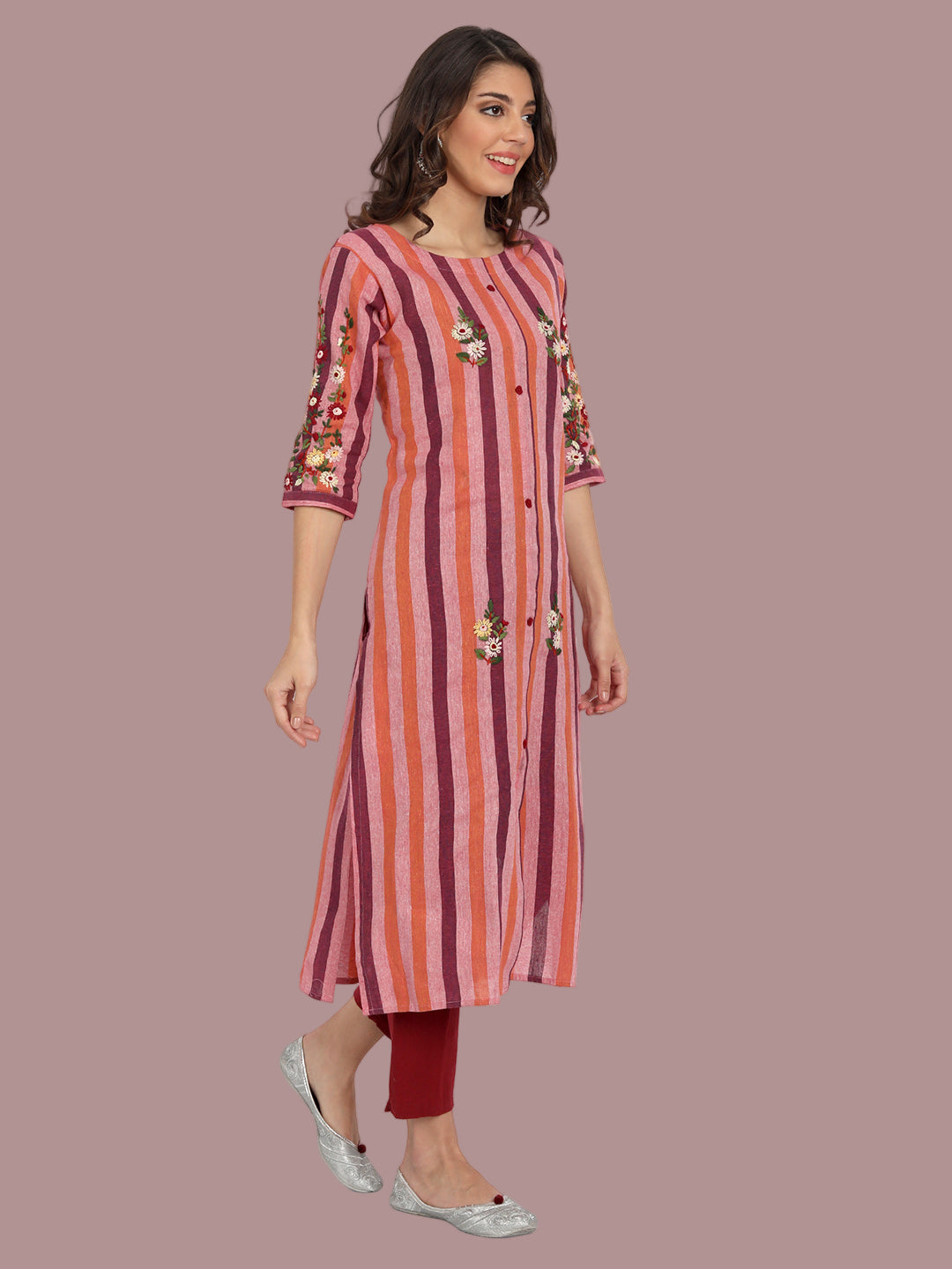 Vibrant orange khadi kurti for ethnic flair