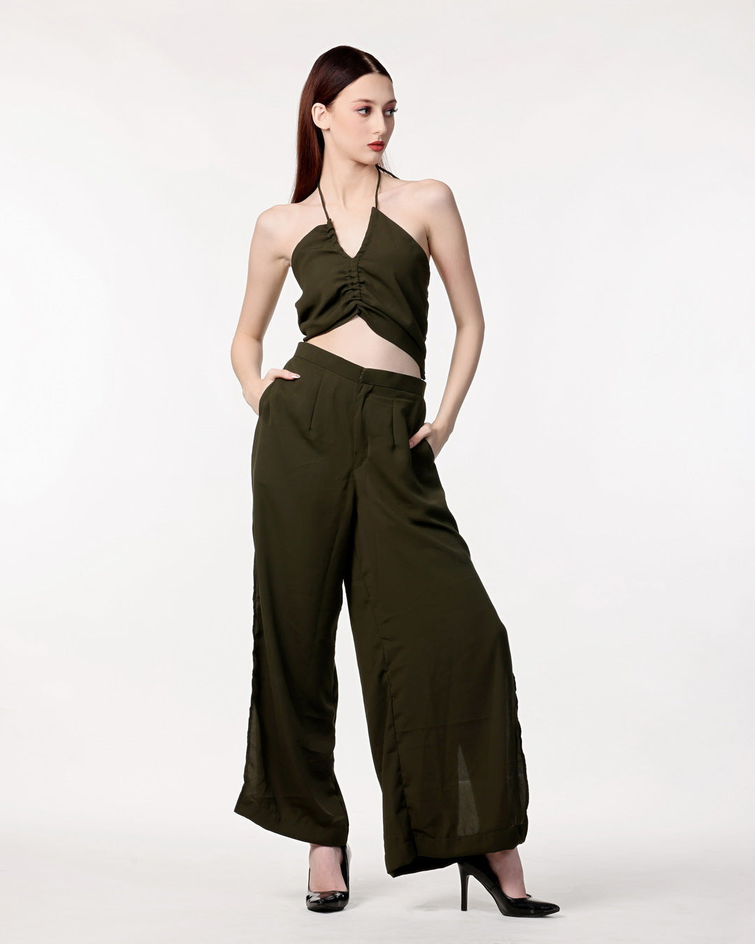 Olive Green Tropical Twil Co-ord Set