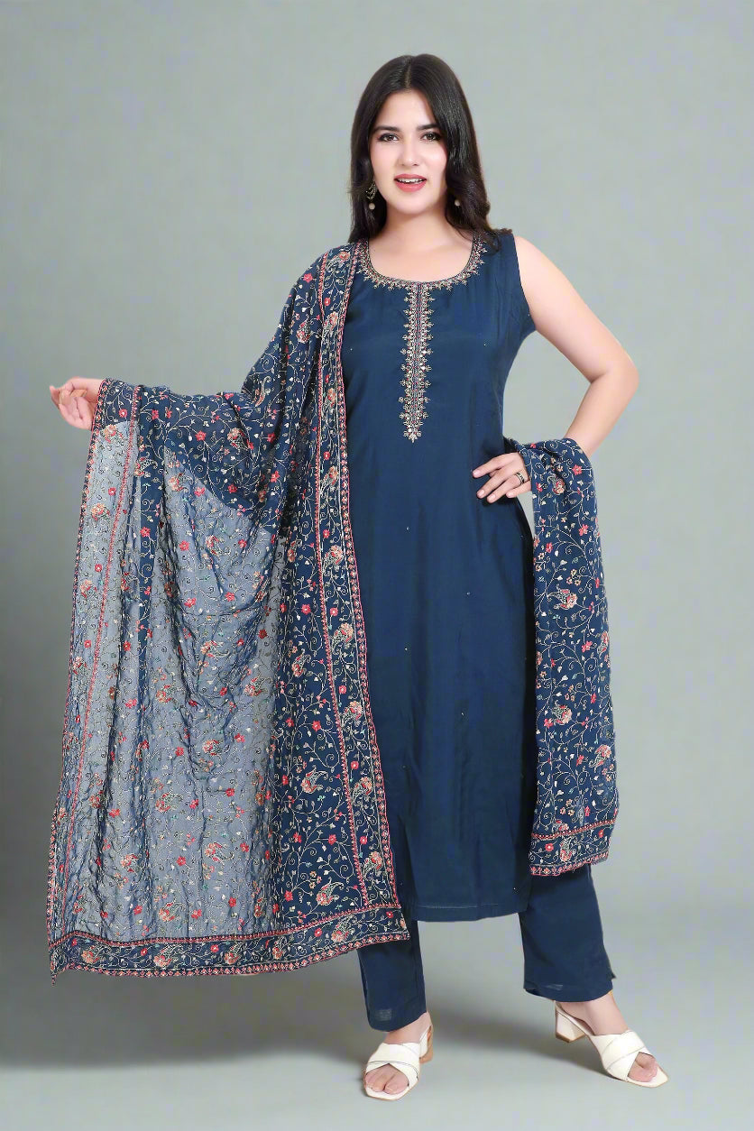 Elegant Navy Blue Embroidered Salwar Suit