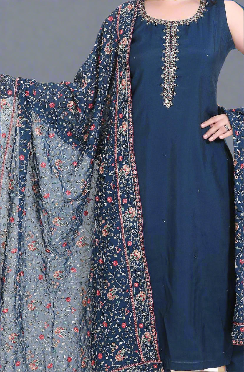 Elegant Navy Blue Embroidered Salwar Suit