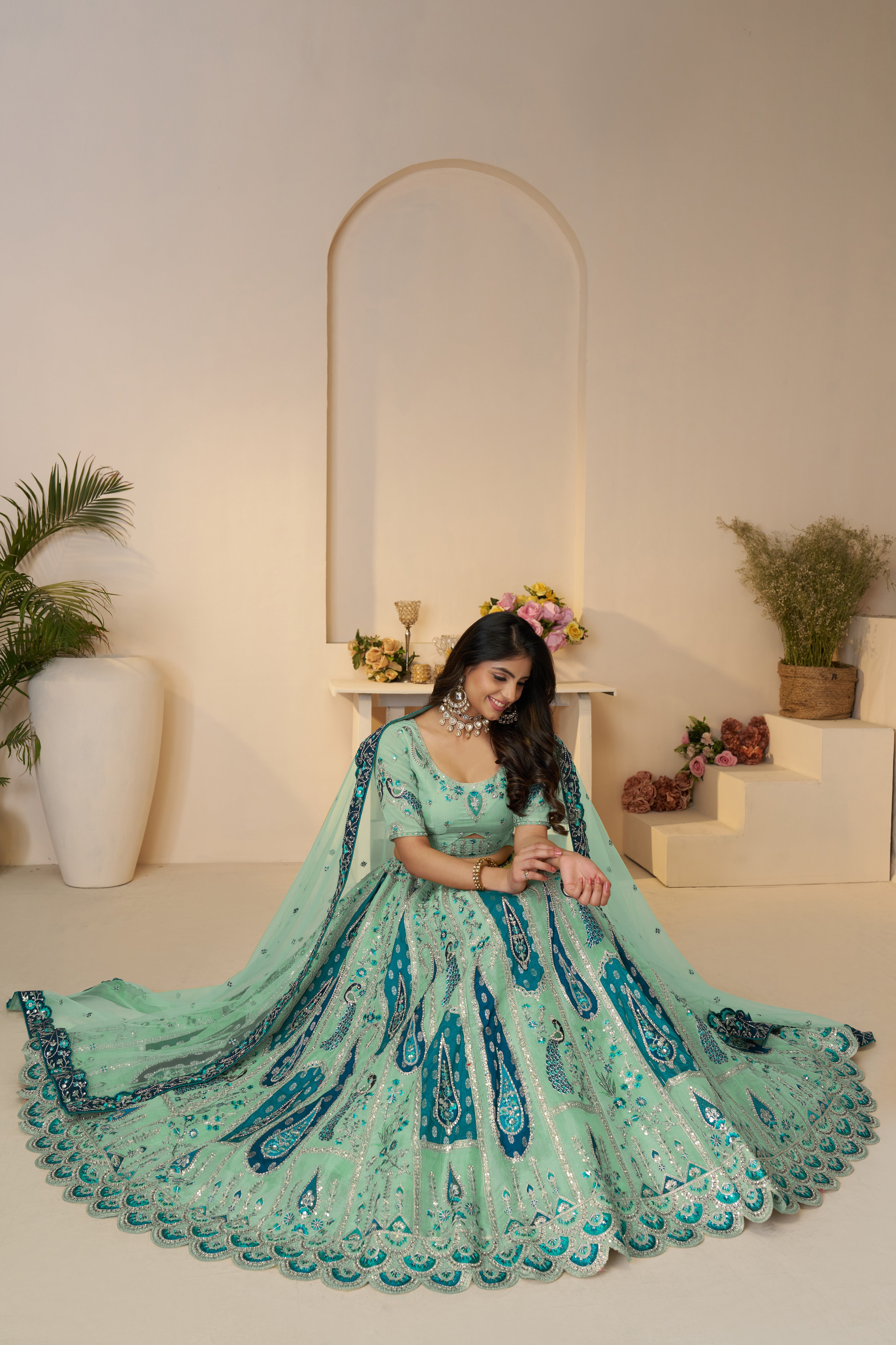 Sky blue Banarasi silk lehenga for ethnic charm