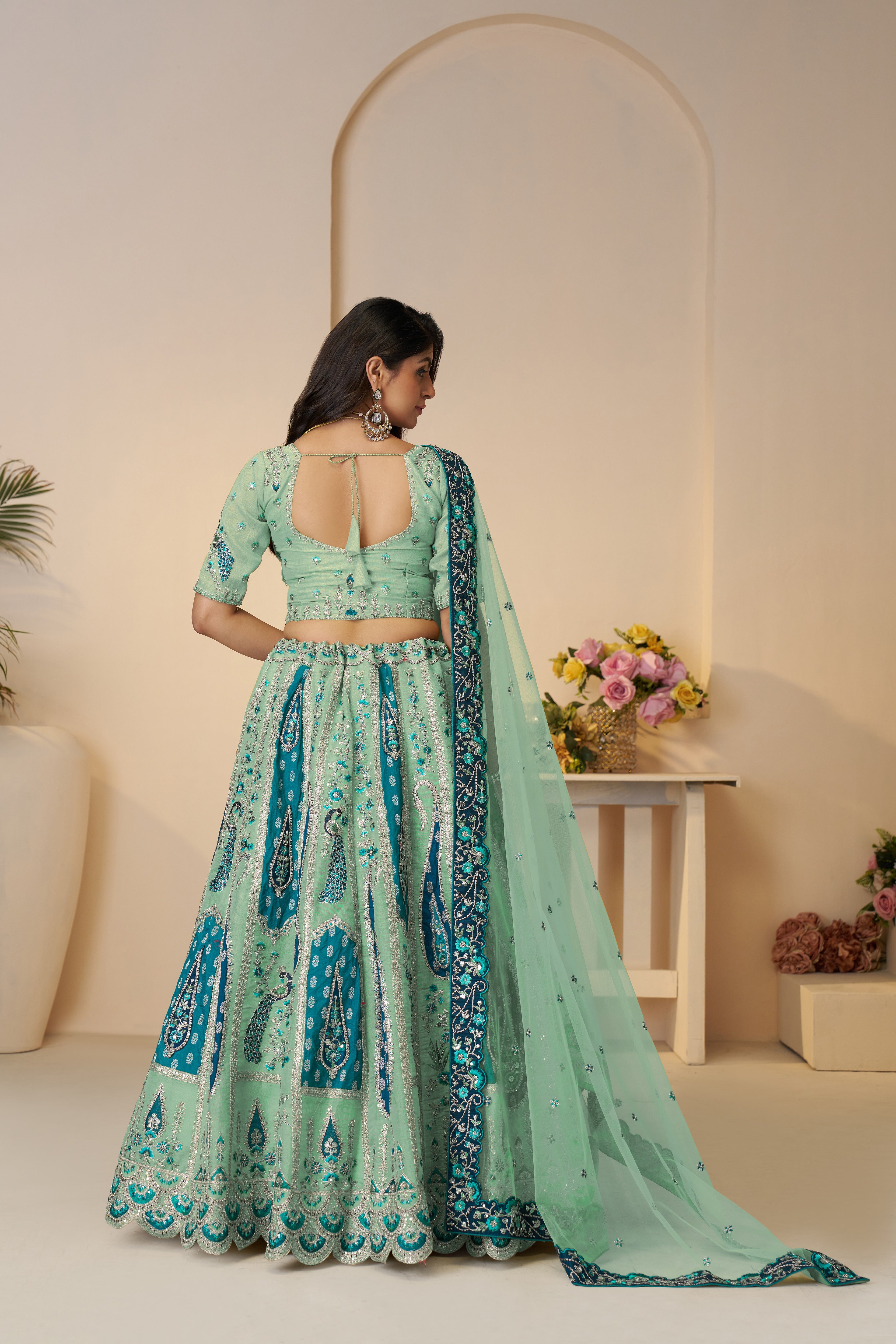 Sky blue Banarasi silk lehenga for ethnic charm