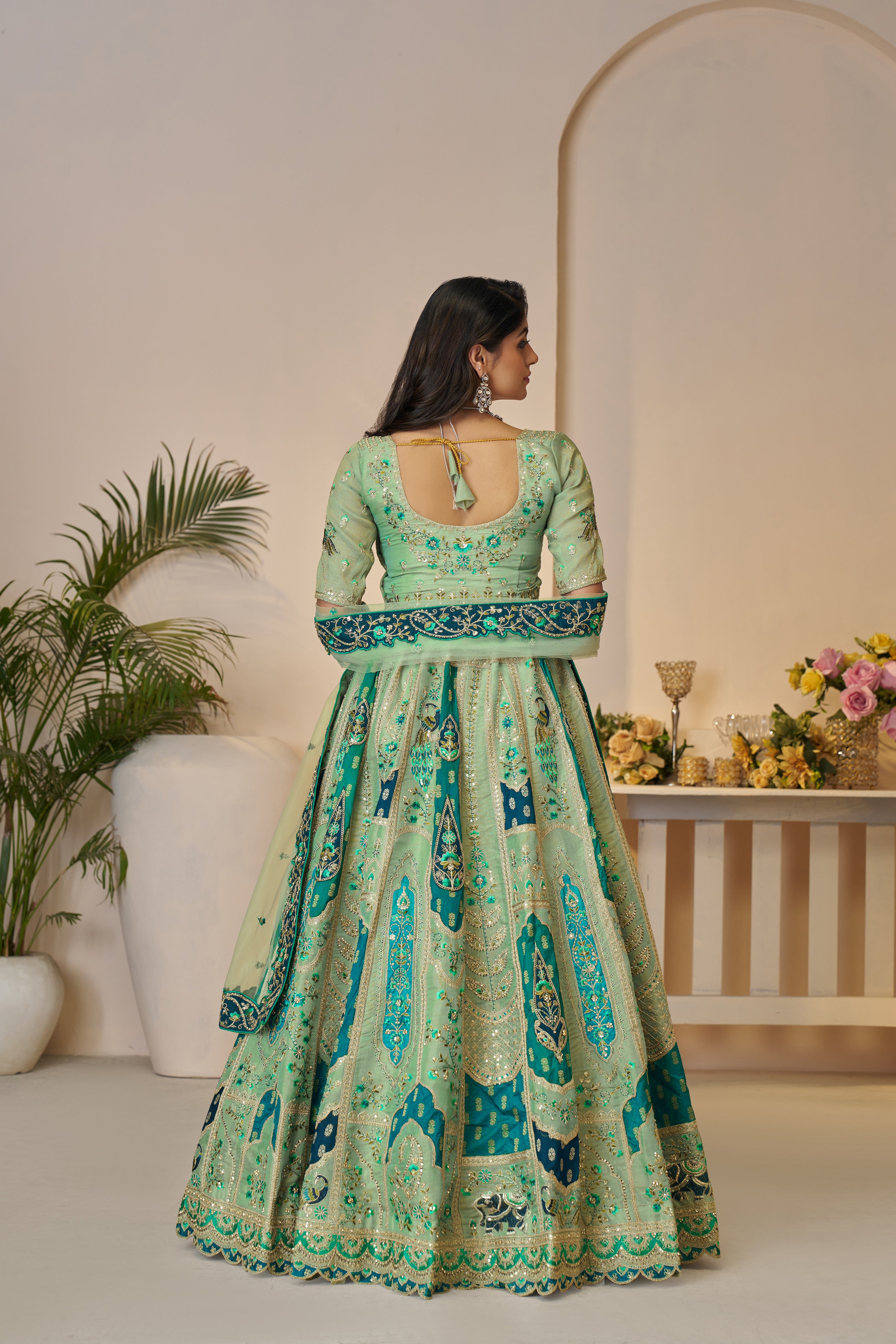 Fresh green Banarasi silk lehenga for vibrant ethnic style