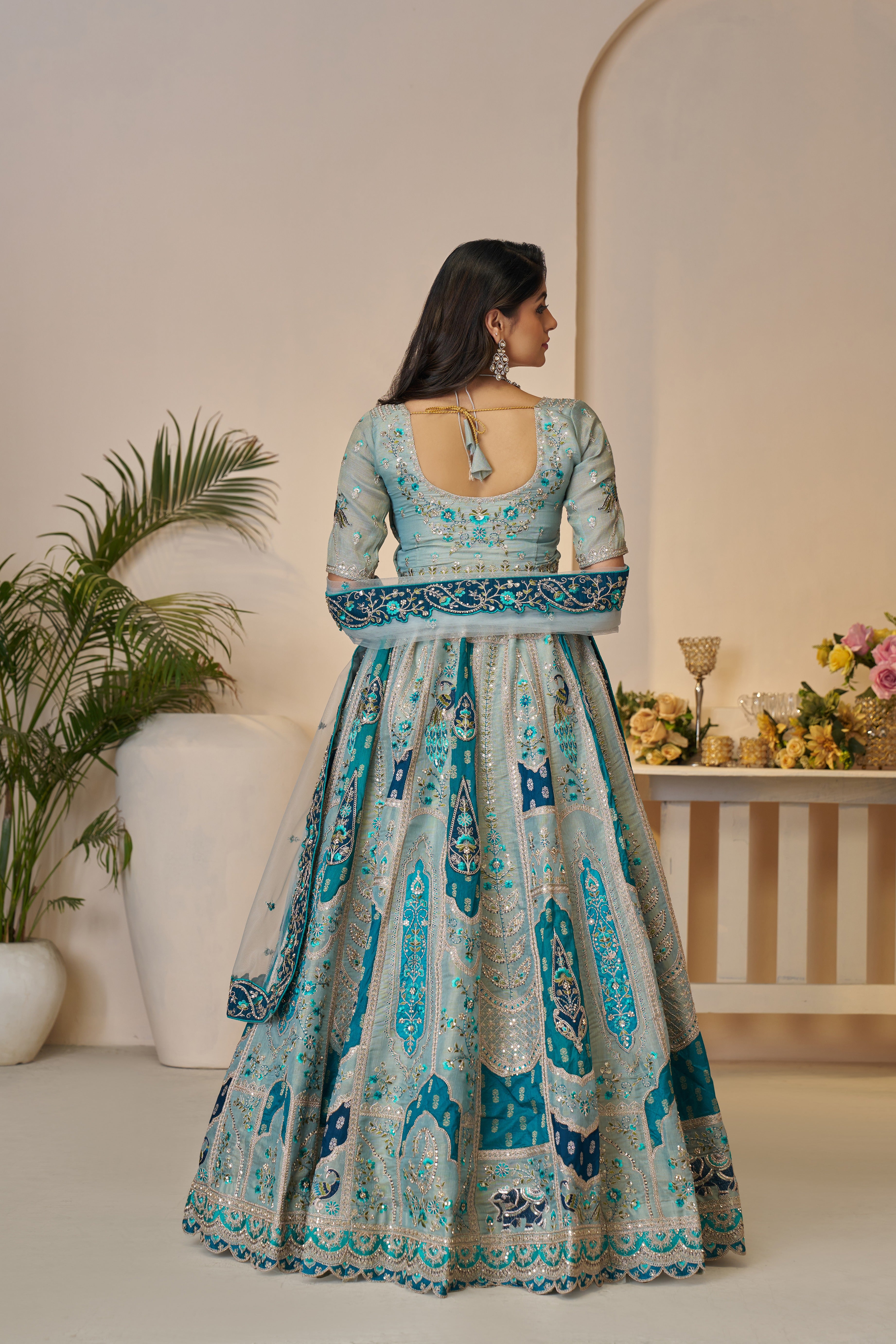 Sky blue Banarasi silk lehenga for ethnic charm