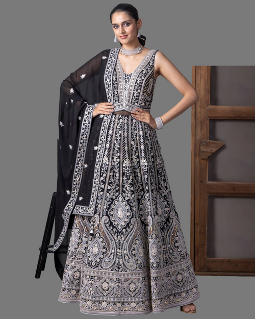 Black Georgette Gown with Flowing Silhouette