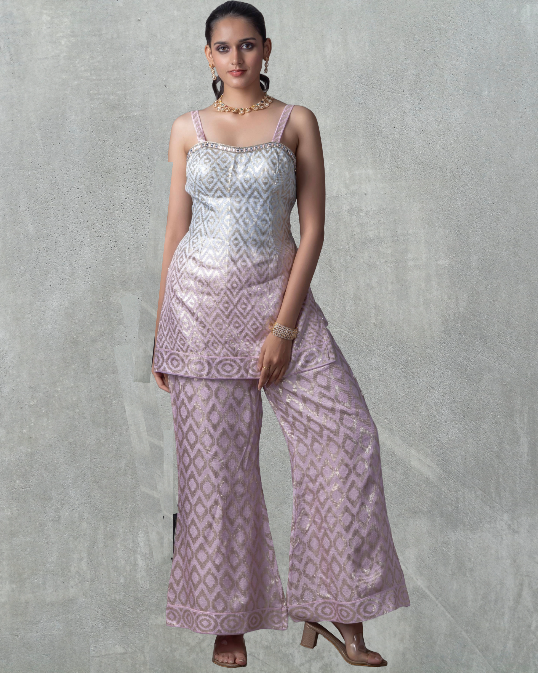 Shaded Pink & Blue Silk Palazzo Set with Dupatta