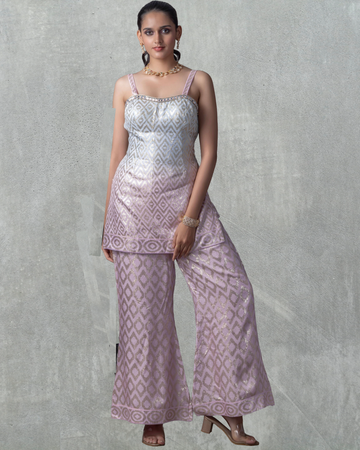 Shaded Pink & Blue Silk Palazzo Set with Dupatta