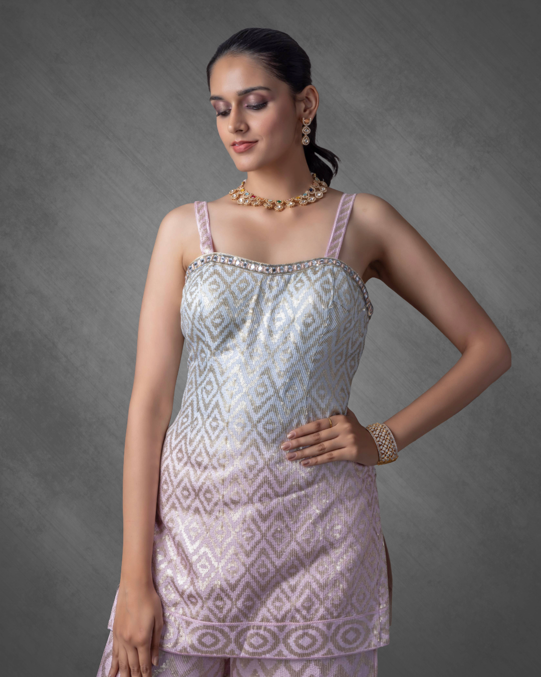 Shaded Pink & Blue Silk Palazzo Set with Dupatta