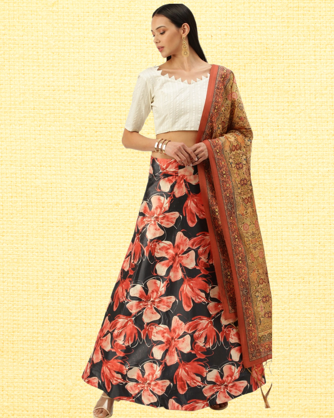 Black Satin Silk Designer Anarkali Lehenga with Vibrant Digital Prints