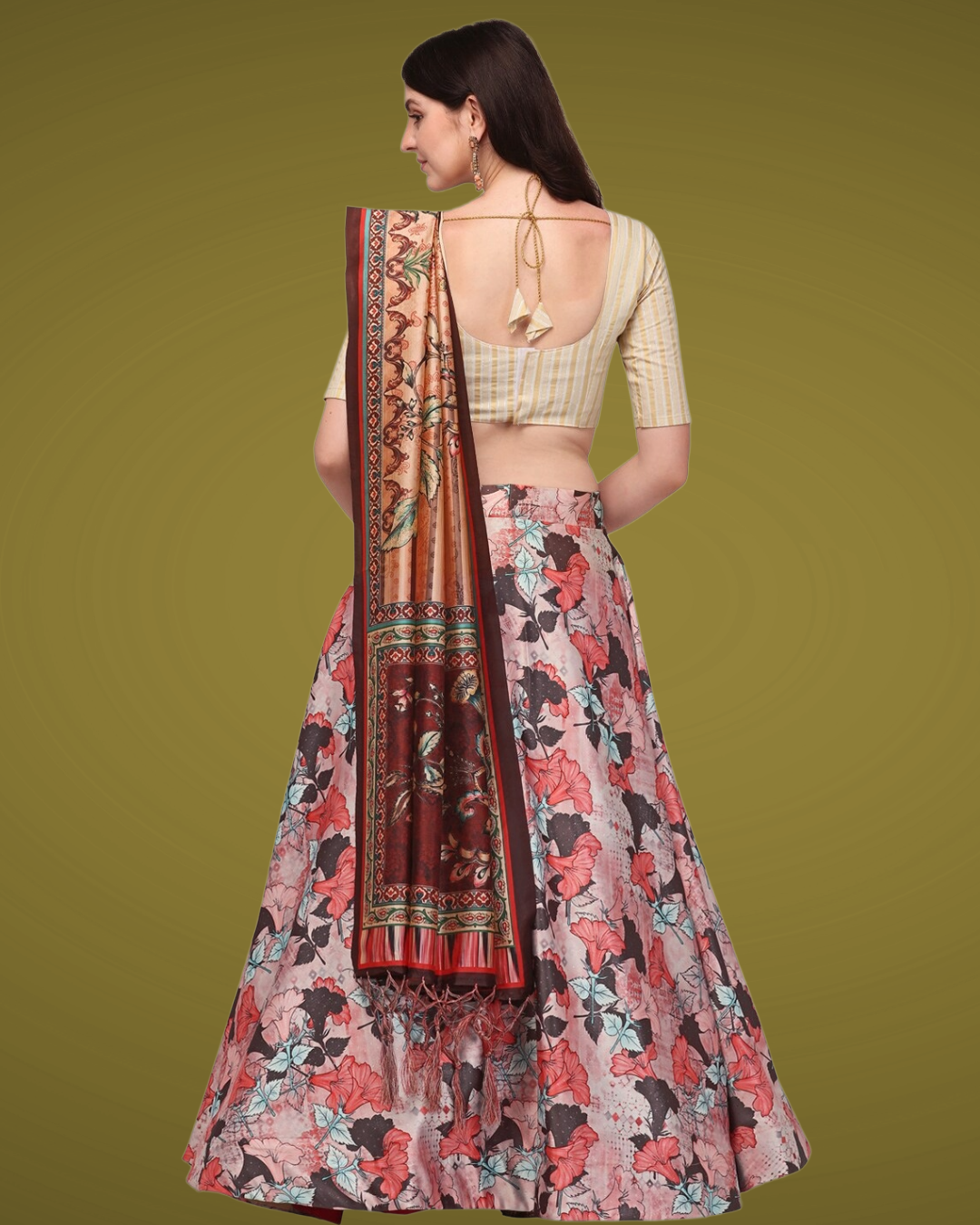 Pink Satin Silk Anarkali Lehenga with Digital Floral Print & Silk Dupatta