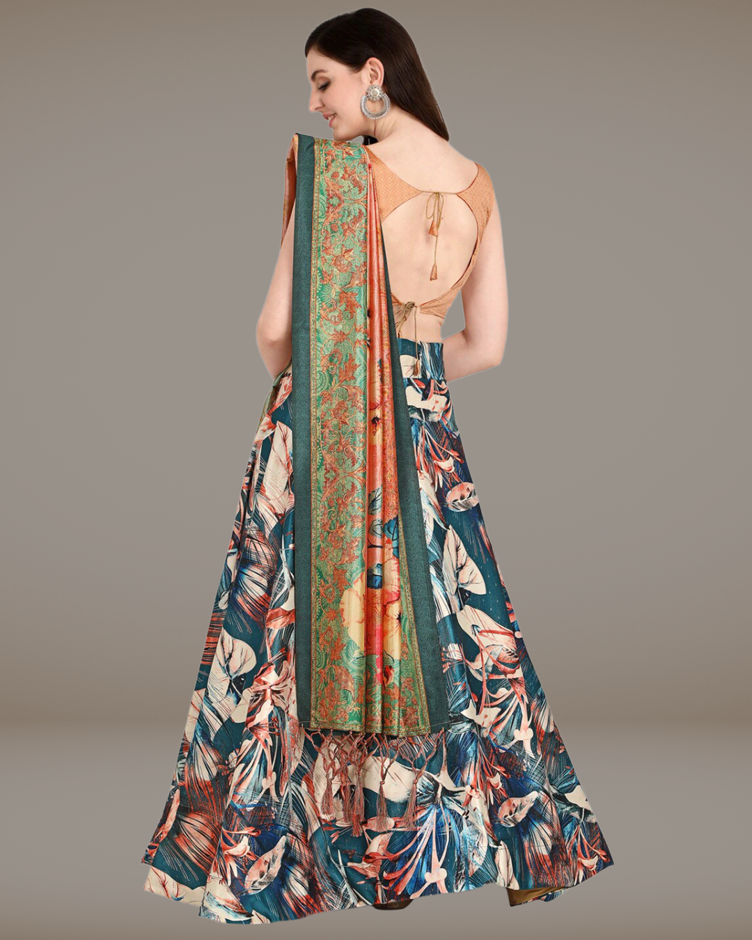 Blue Satin Silk Anarkali Lehenga with Rich Digital Prints