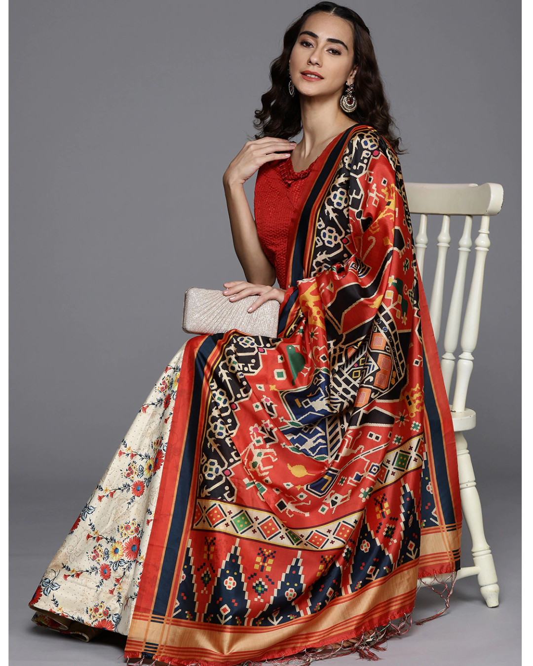 Cream Satin Silk Anarkali Lehenga with Vibrant Digital Artwork
