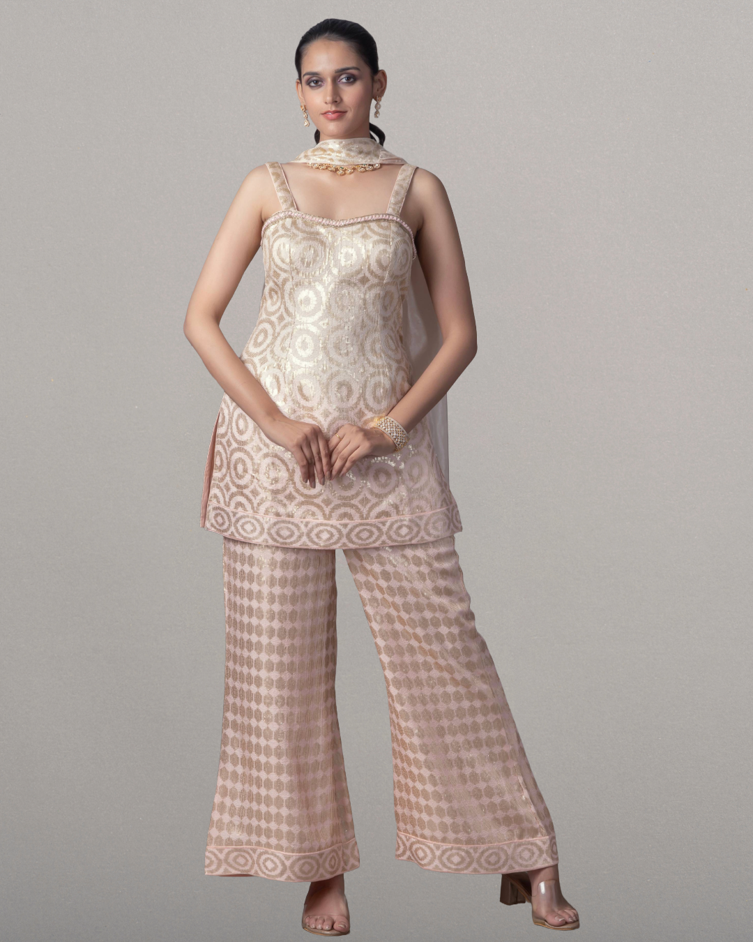 Pink Silk Palazzo Top Set with Dupatta