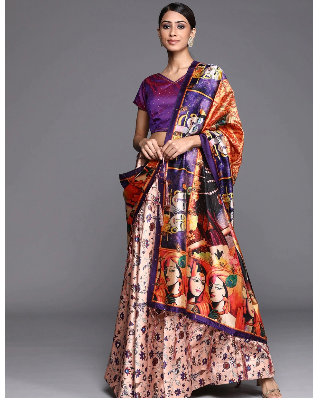 Light Pink Satin Silk Anarkali Lehenga with Digital Artistic Detailing