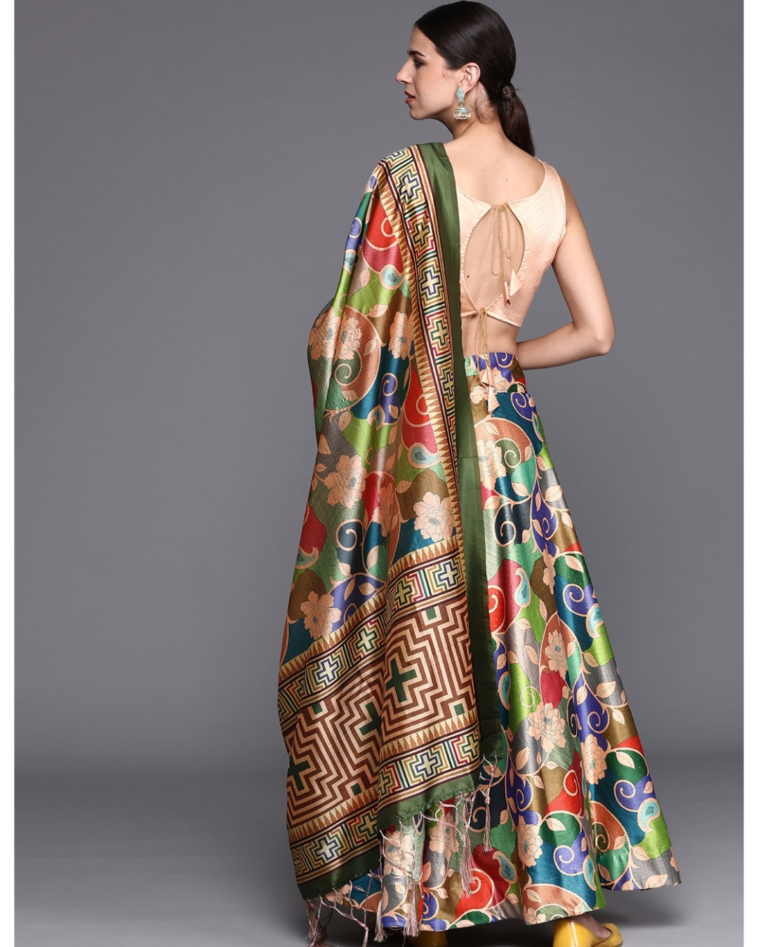 Green Satin Silk Anarkali Lehenga with Traditional Digital Print