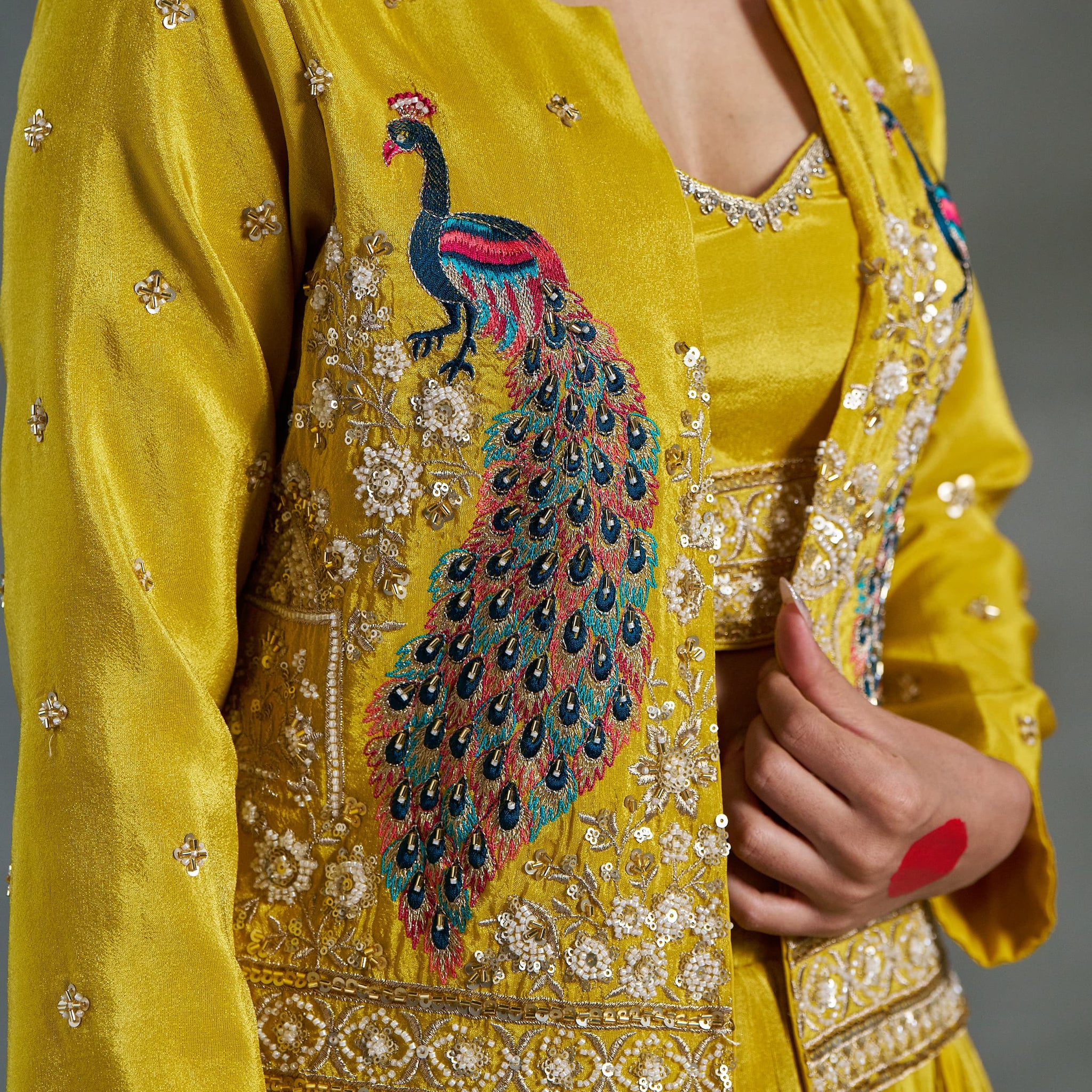 Yellow Viscose Banarasi Tissue Lehenga Choli with Four-Side Embroidered Dupatta