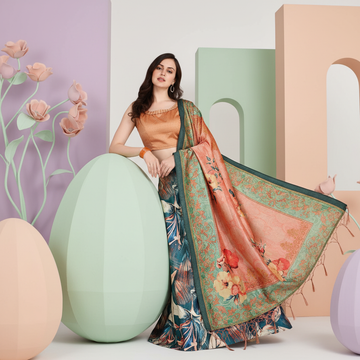 Blue Satin Silk Anarkali Lehenga with Rich Digital Prints