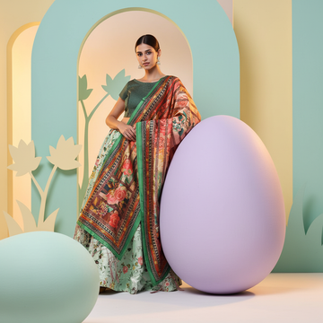 Light Green Satin Silk Anarkali Lehenga with Exquisite Digital Motifs