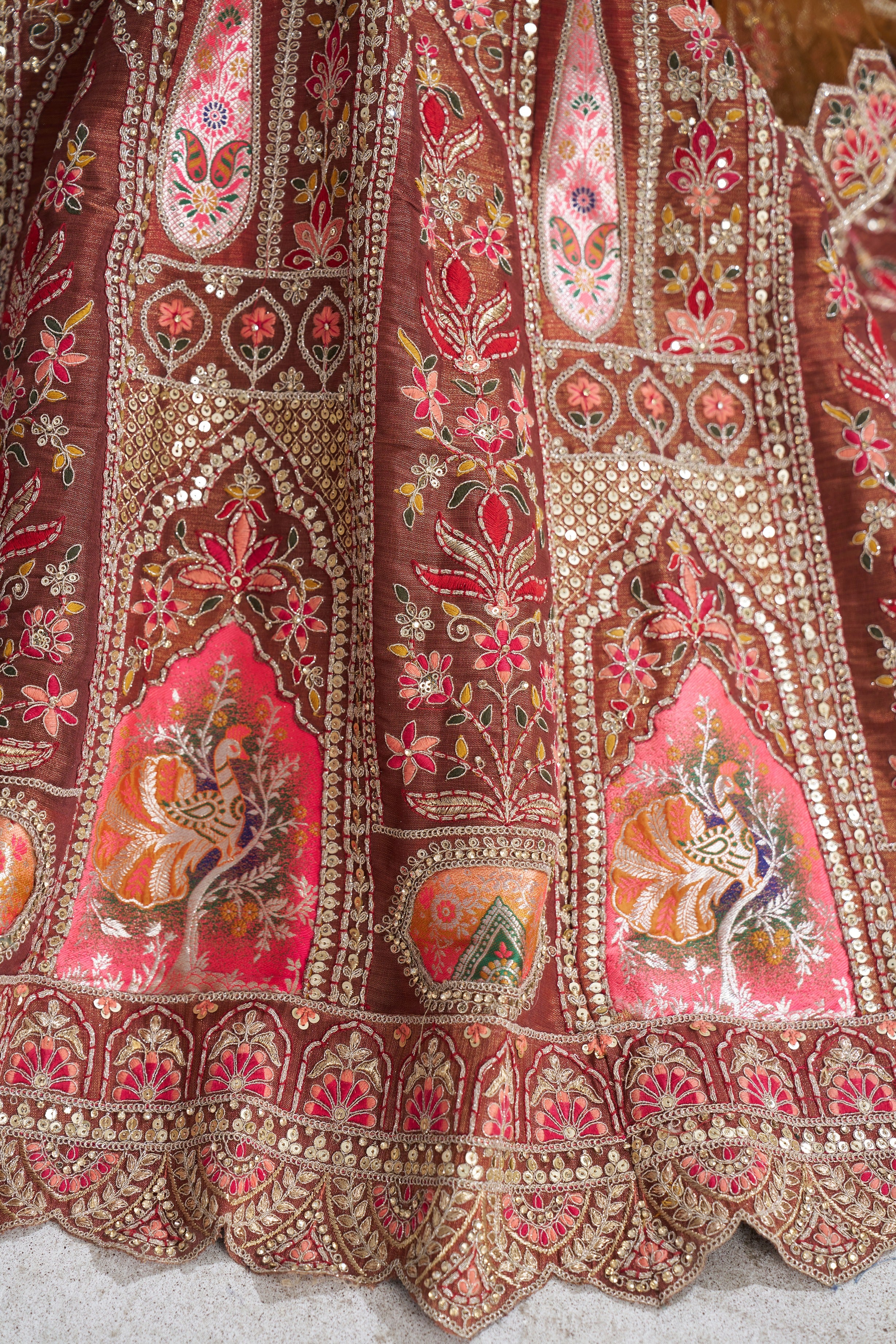 Designer coffee lehenga in Banarasi silk for festive glam