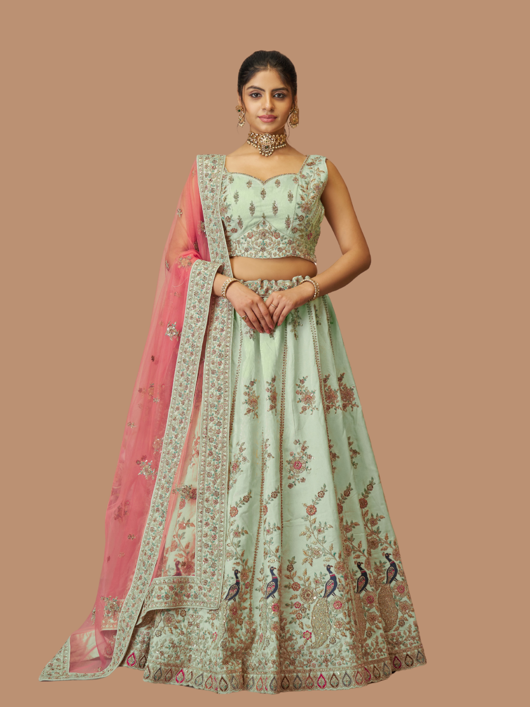 Fresh green Zari silk lehenga for vibrant festive looks