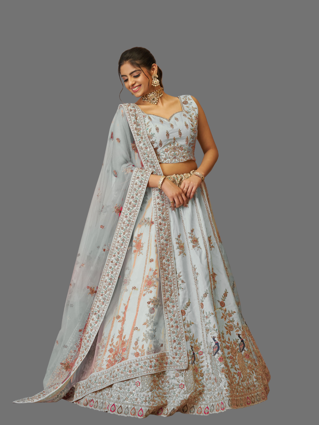 Serene sky blue Zari silk lehenga for graceful ethnic style