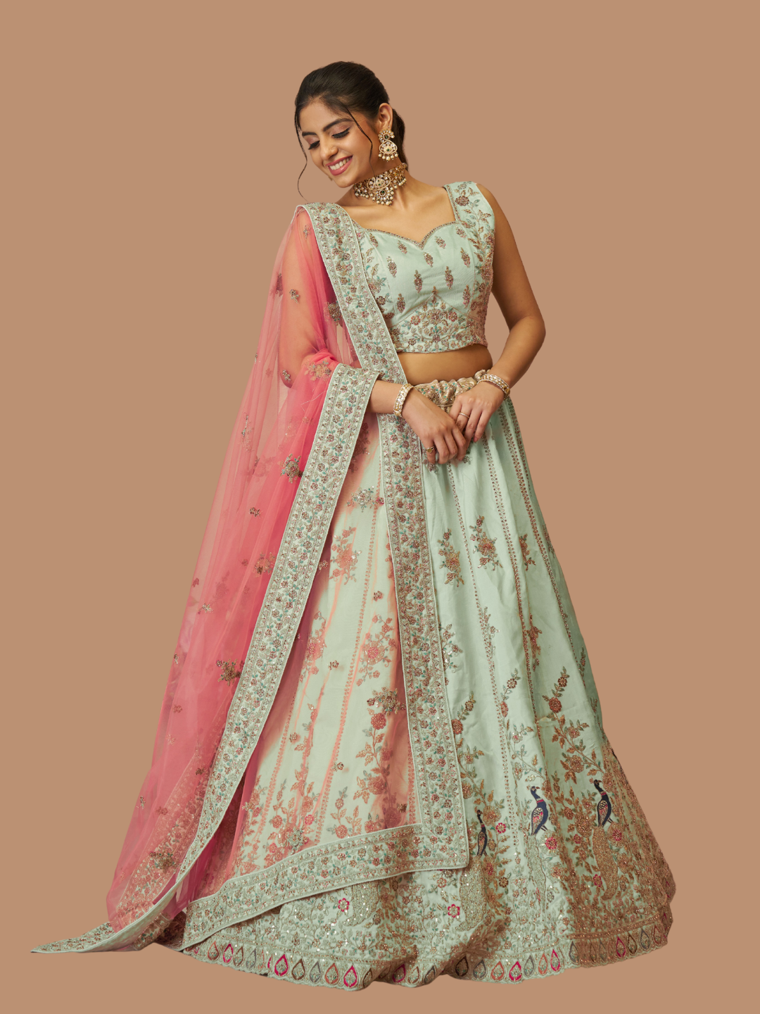 Fresh green Zari silk lehenga for vibrant festive looks