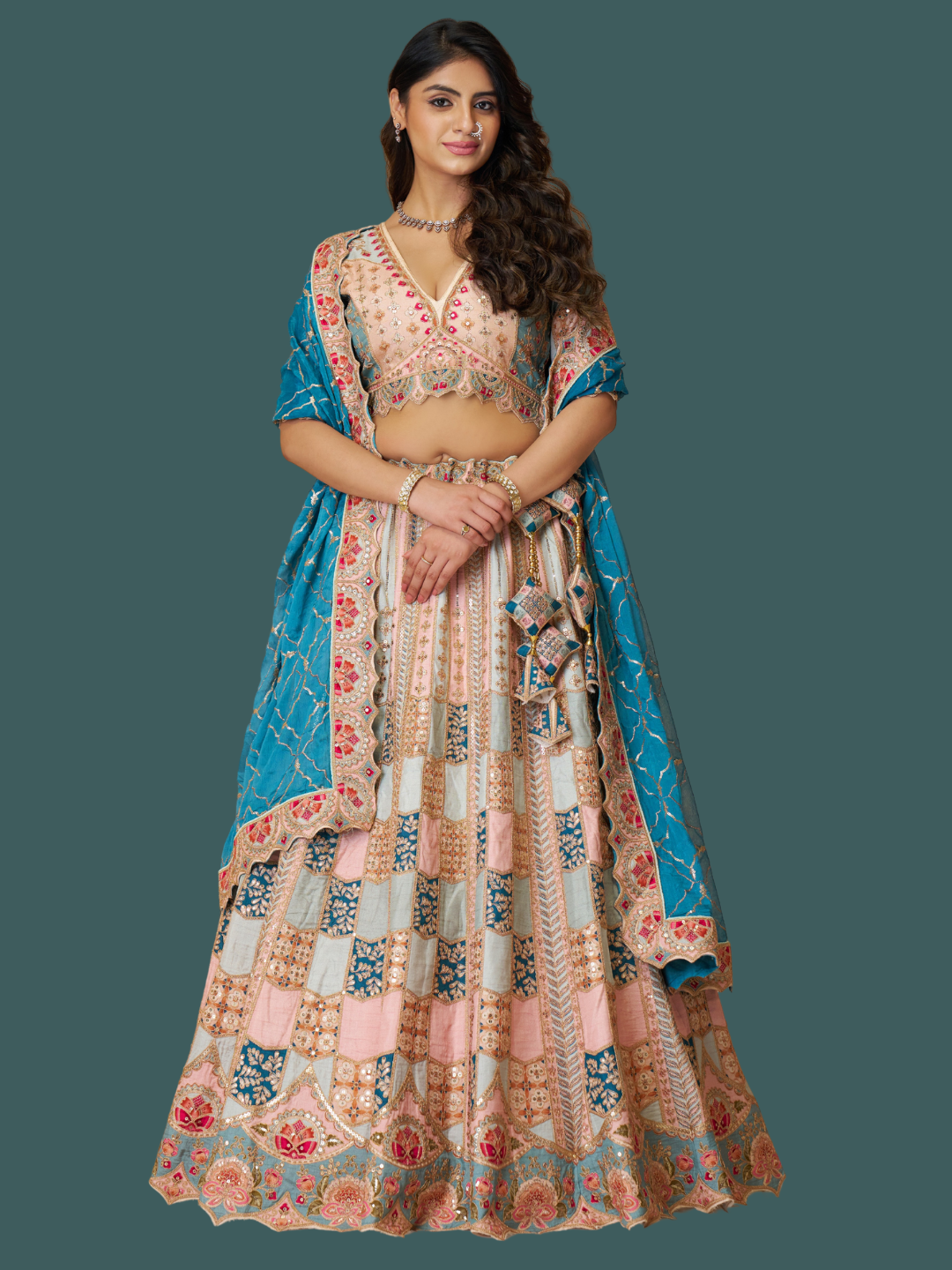 Sky blue Dola silk lehenga for serene ethnic elegance