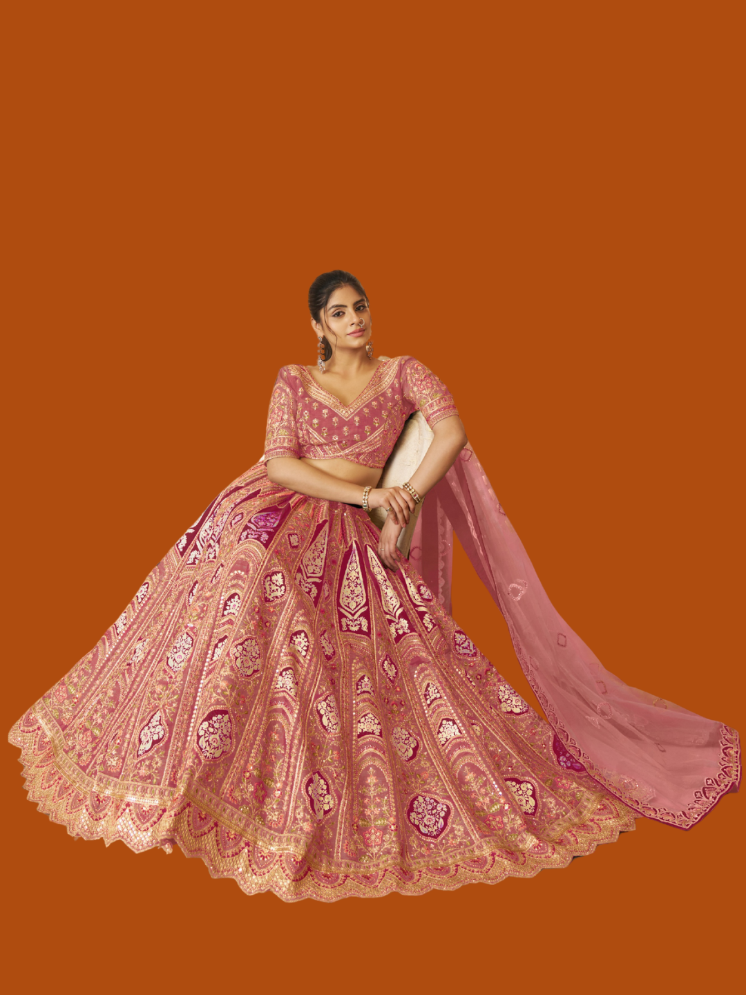Elegant pink Banarasi silk lehenga for weddings and festive charm