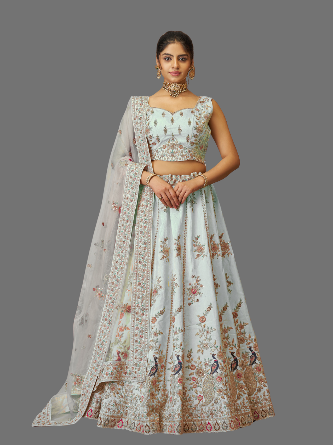 Serene sky blue Zari silk lehenga for graceful ethnic style