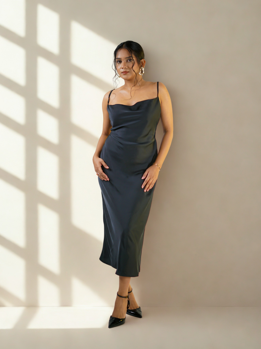 Black Satin Cowl Neck Slip Dress – ZARA Satin Collection