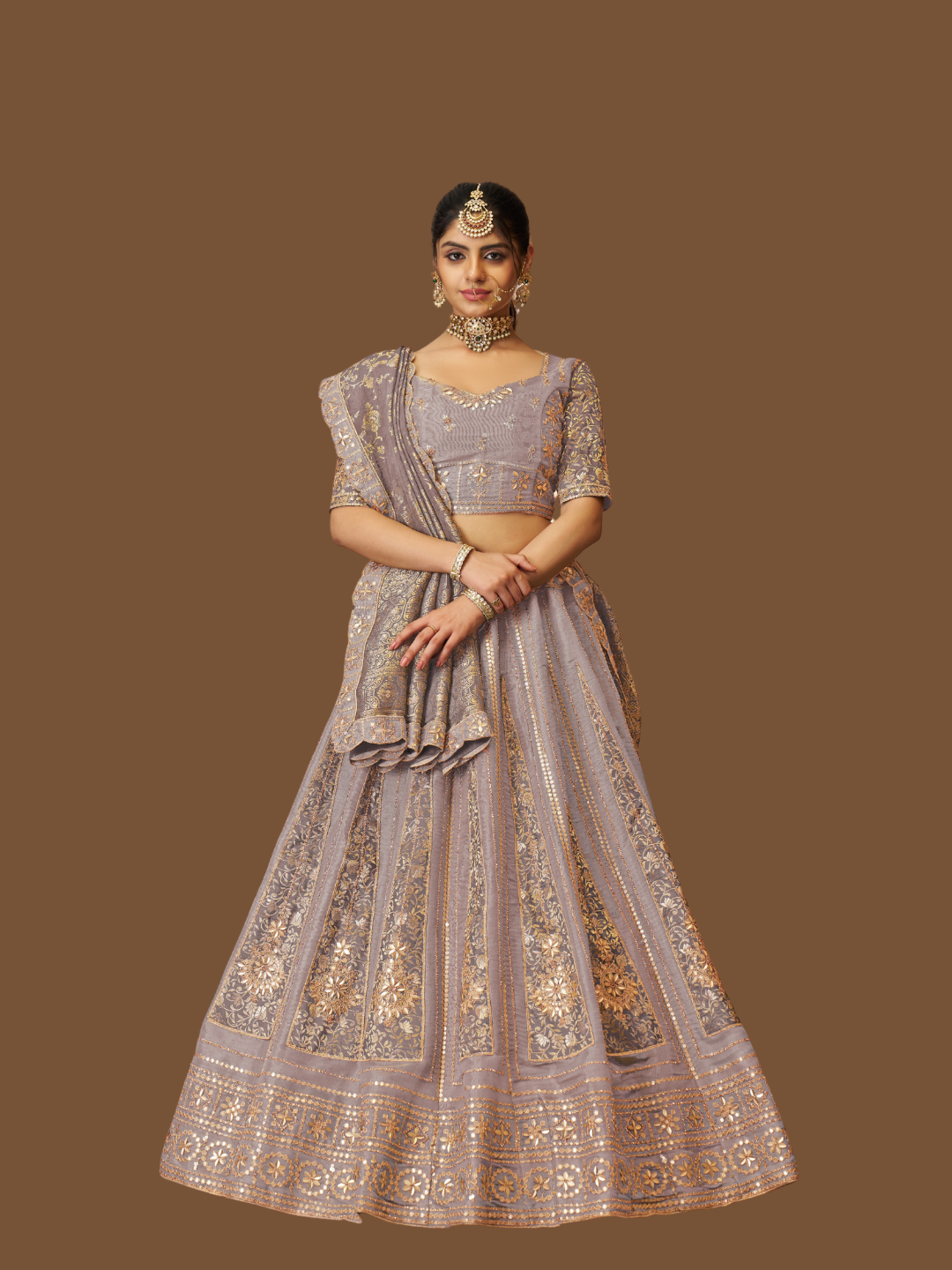 Onion pink bridal lehenga in net tissue with jacquard silk dupatta