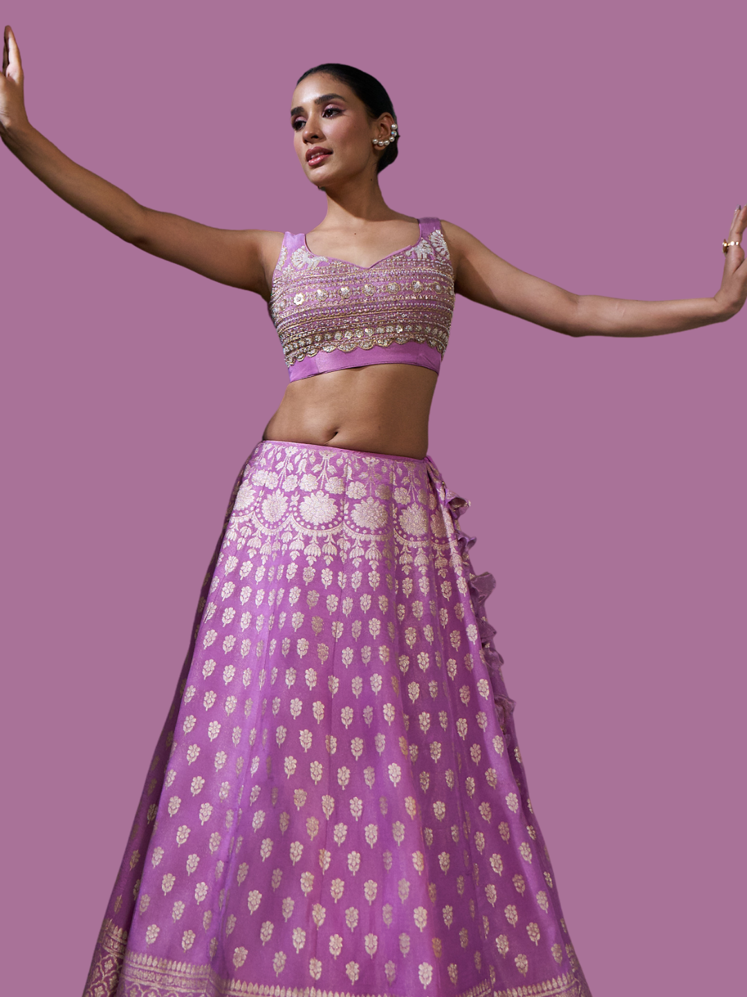 Purple Viscose Banarasi Tissue Lehenga Choli with Four-Side Embroidered Dupatta