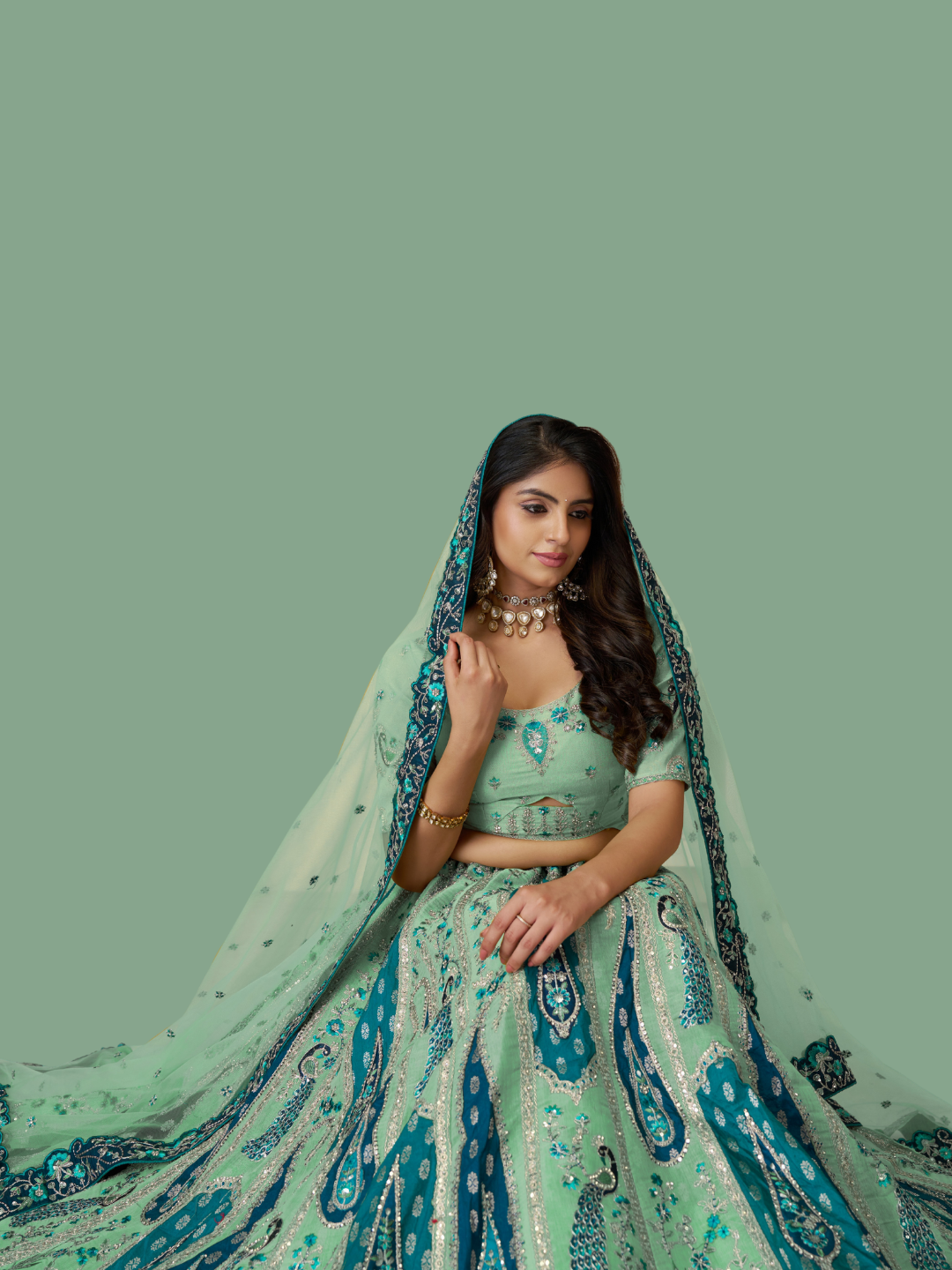 Sky blue Banarasi silk lehenga for ethnic charm