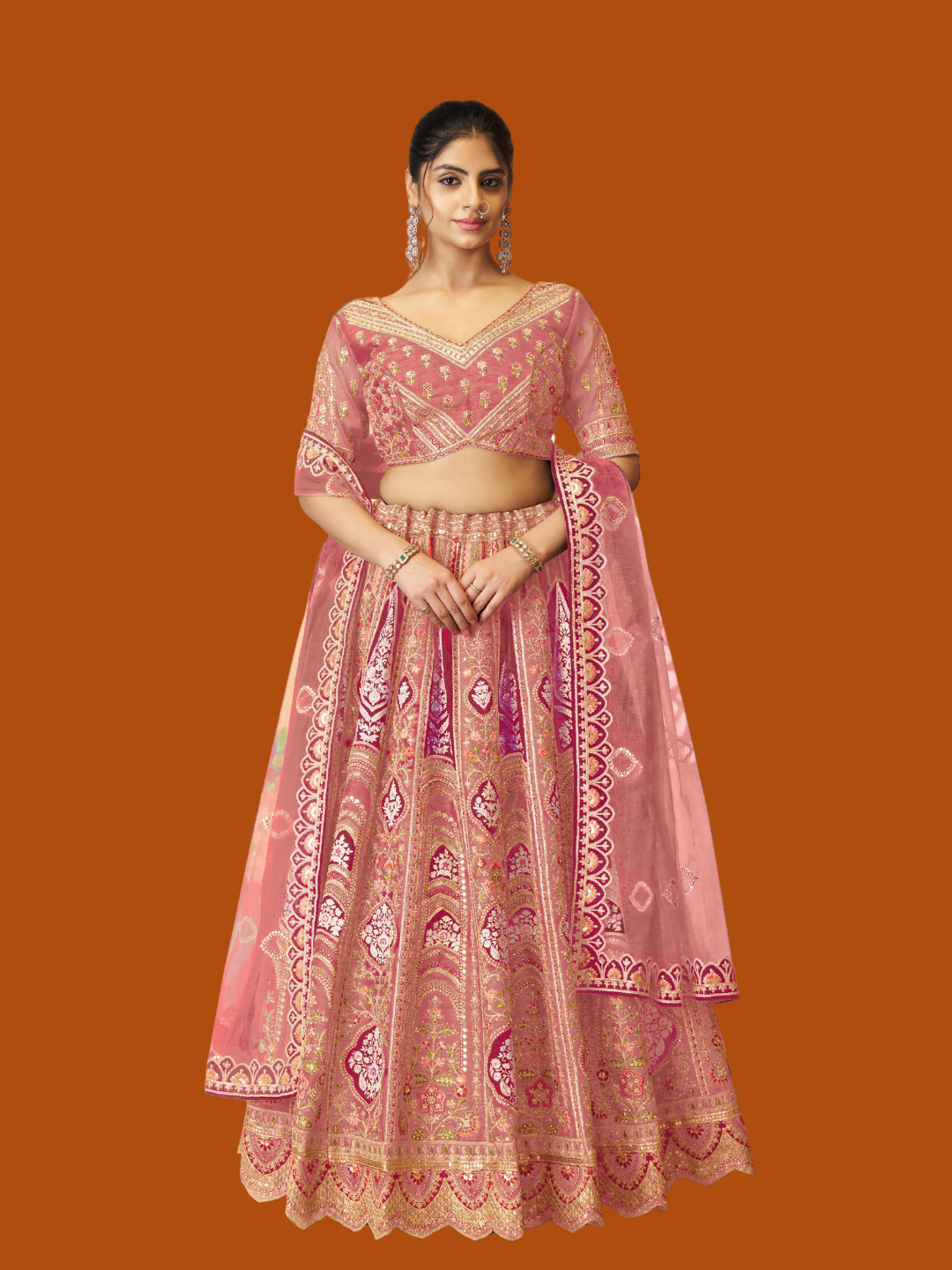 Elegant pink Banarasi silk lehenga for weddings and festive charm