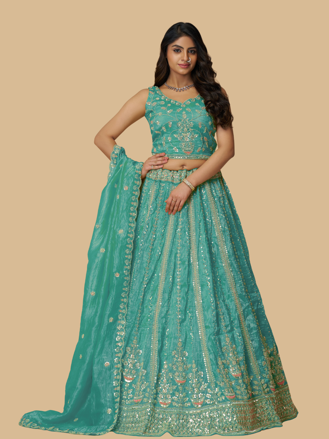 Sky blue Jimmy Choo lehenga for serene ethnic elegance