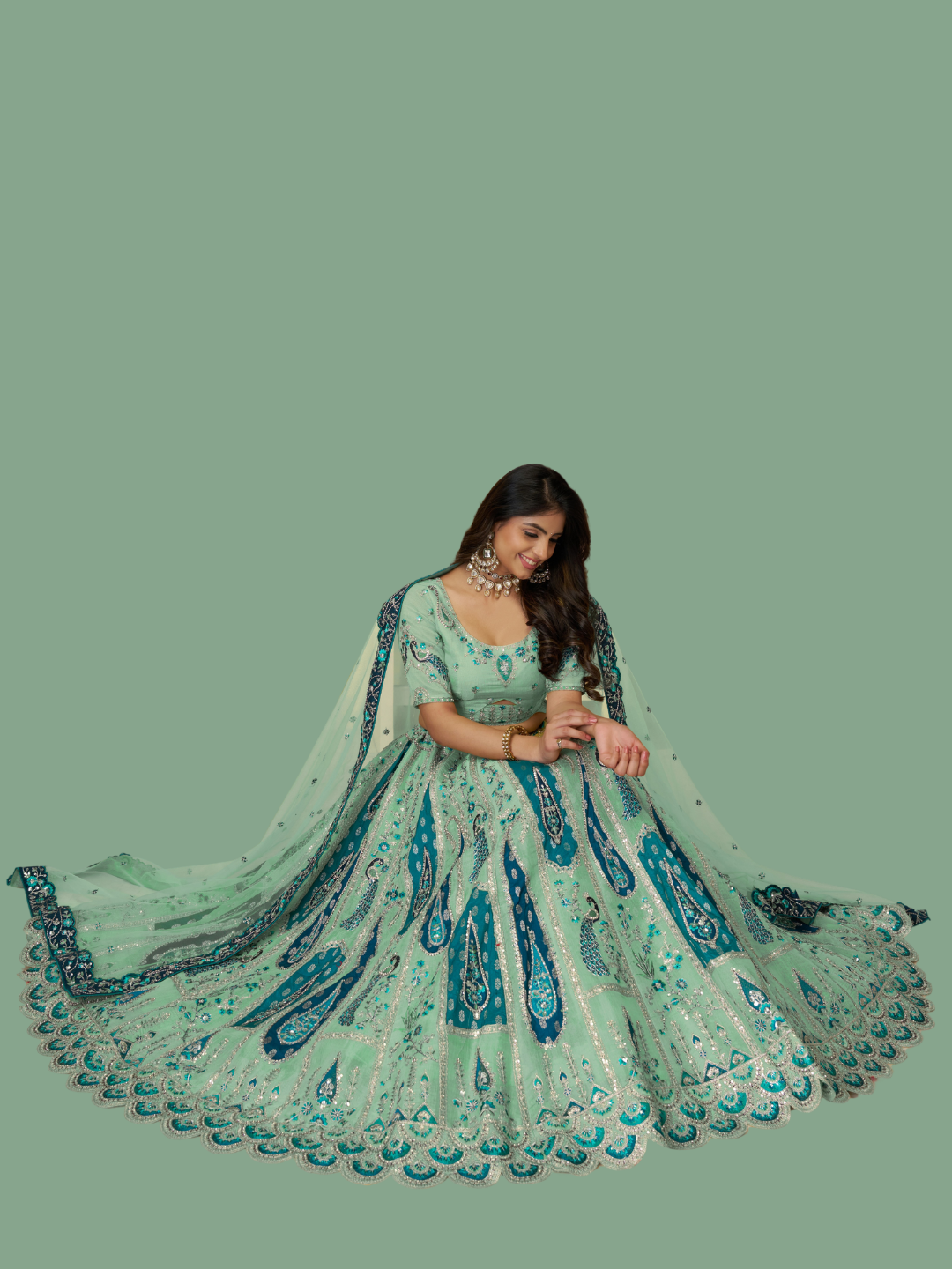 Sky blue Banarasi silk lehenga for ethnic charm