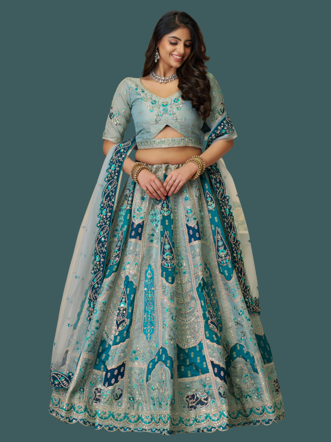 Sky blue Banarasi silk lehenga for ethnic charm