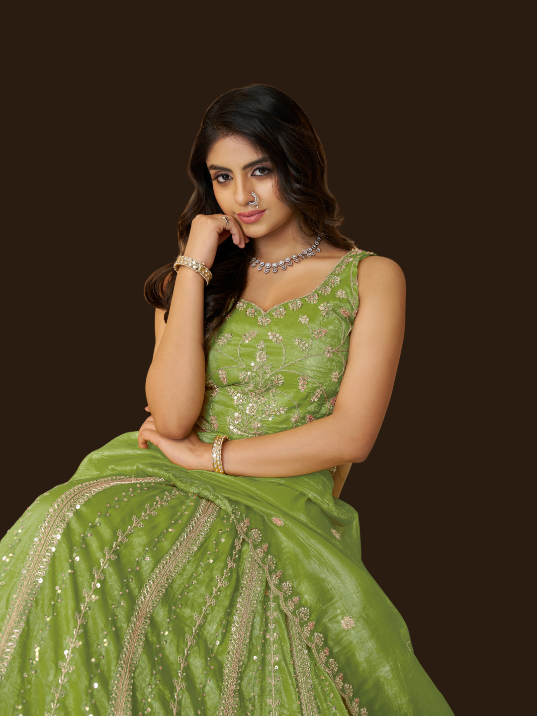 Green Jimmy Choo lehenga for fresh festive elegance